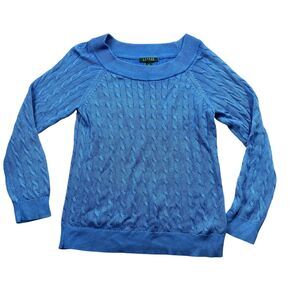 Lauren Ralph Lauren XL Blue Cable Knit Long Sleeve Cotton Blend Sweater